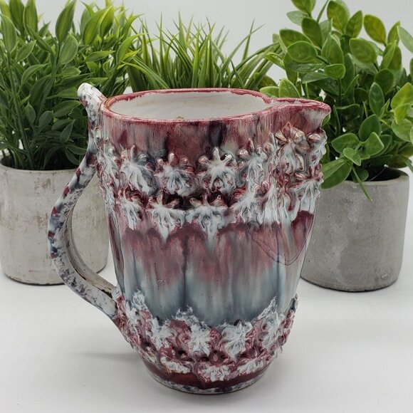 Italian Vintage 1960s Purple Grey Drip Brutalist Pottery Jug or Pitcher - Picture 1 of 9